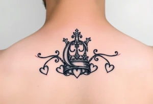 Letter G with a king crown and hearts tattoo idea