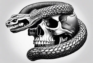 Snake intertwined into a realistic skull tattoo idea
