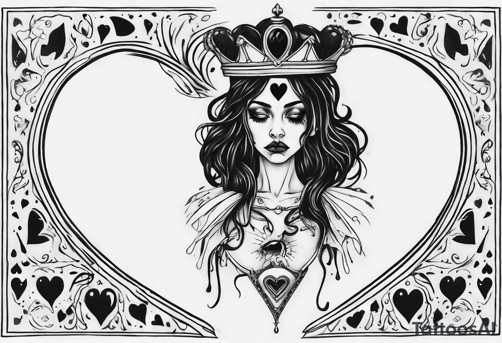 queen of hearts crying black tears, with blank eyes tattoo idea