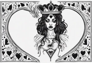 queen of hearts crying black tears, with blank eyes tattoo idea