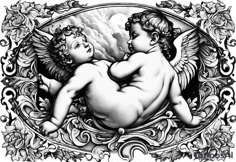 Flying Cherub renaissance style tattoo idea