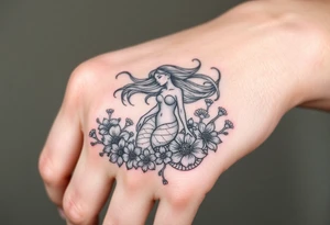 ethereal mermaid with flowing hair among coral and sea flowers tattoo idea