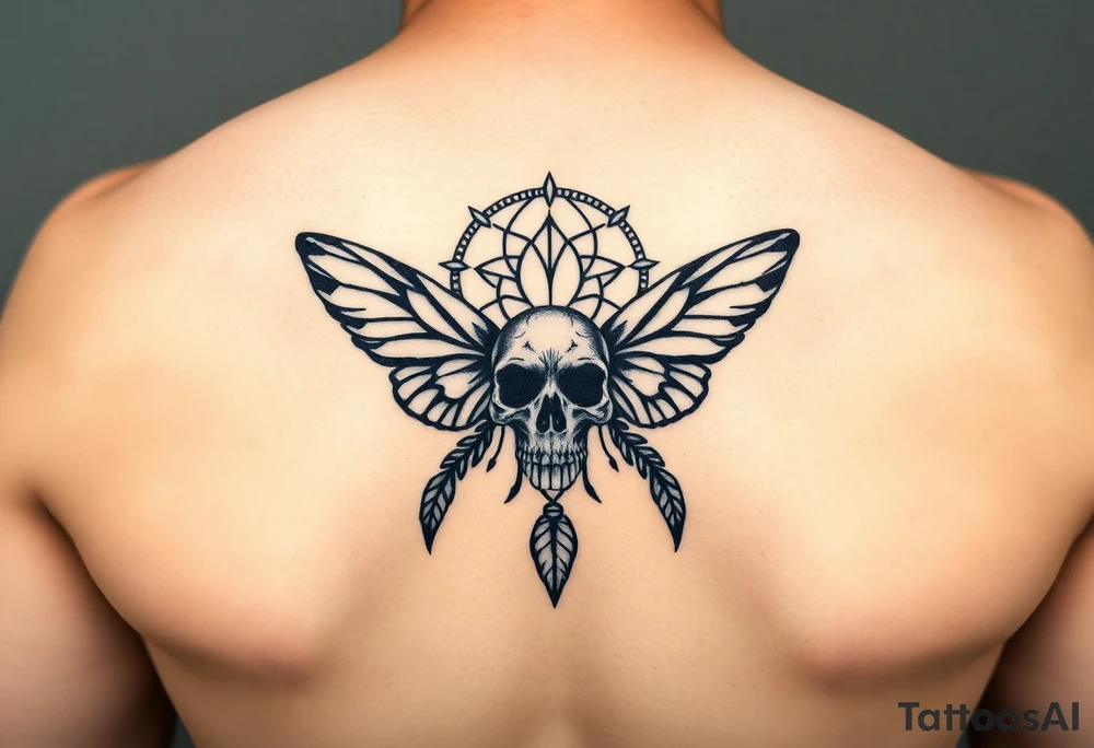 Small Dreamcatcher with butterfly's and skull tattoo idea