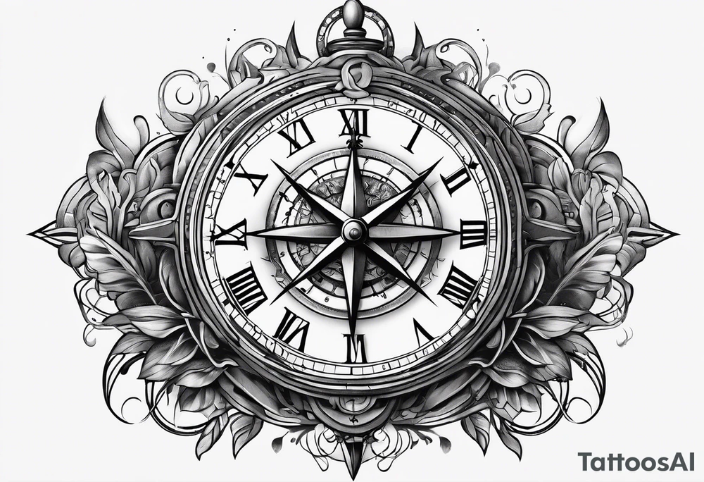 clock and compass tattoo idea