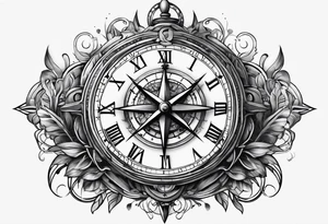 clock and compass tattoo idea