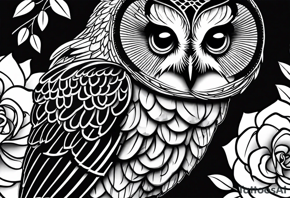 Barred owl, rose, paw print tattoo idea