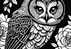 Barred owl, rose, paw print tattoo idea