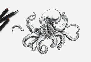 hammerhai,darunter ein kompass,oktopus. tattoo idea