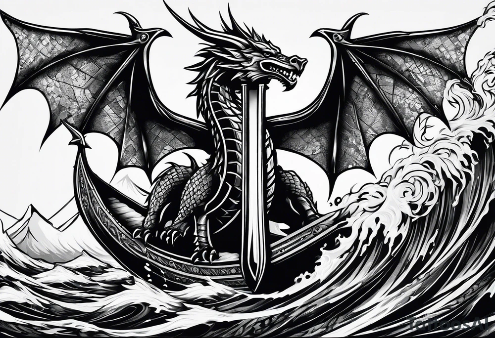 Valhalla sword shield dragon axe viking 
ship tattoo idea