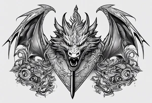 Valhalla word sword shield dragon axe tattoo idea