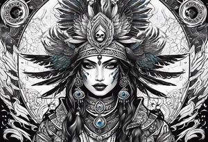 kali, goddess pirate, pachamama, valkrye, warrior, skull, lotus azul, wing, eagle, zenza resonance, stars tattoo idea