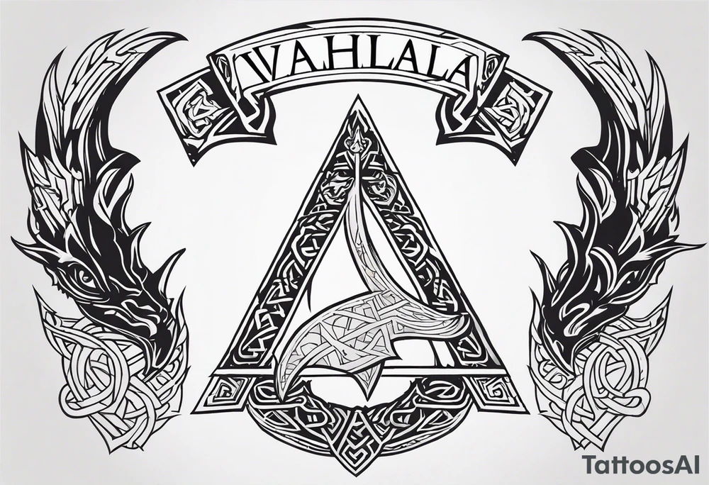 Valhalla sword shield dragon axe Valknut tattoo idea