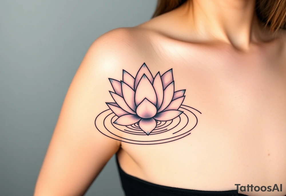 serene lotus flower emerging from sacred waters with ripples tattoo idea