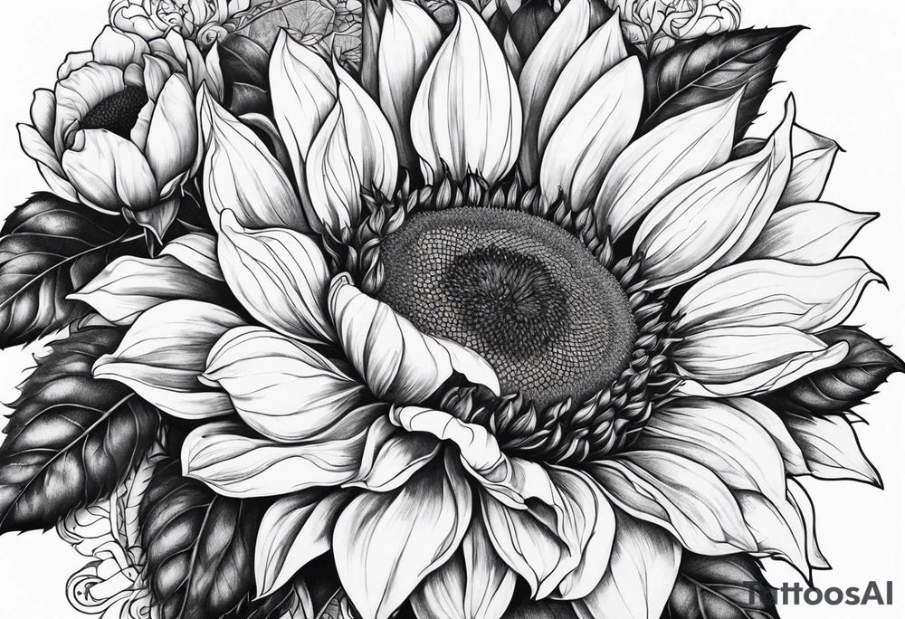 Sunflower, rose flower tattoo idea