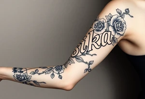 the word Nashika with roses tattoo idea