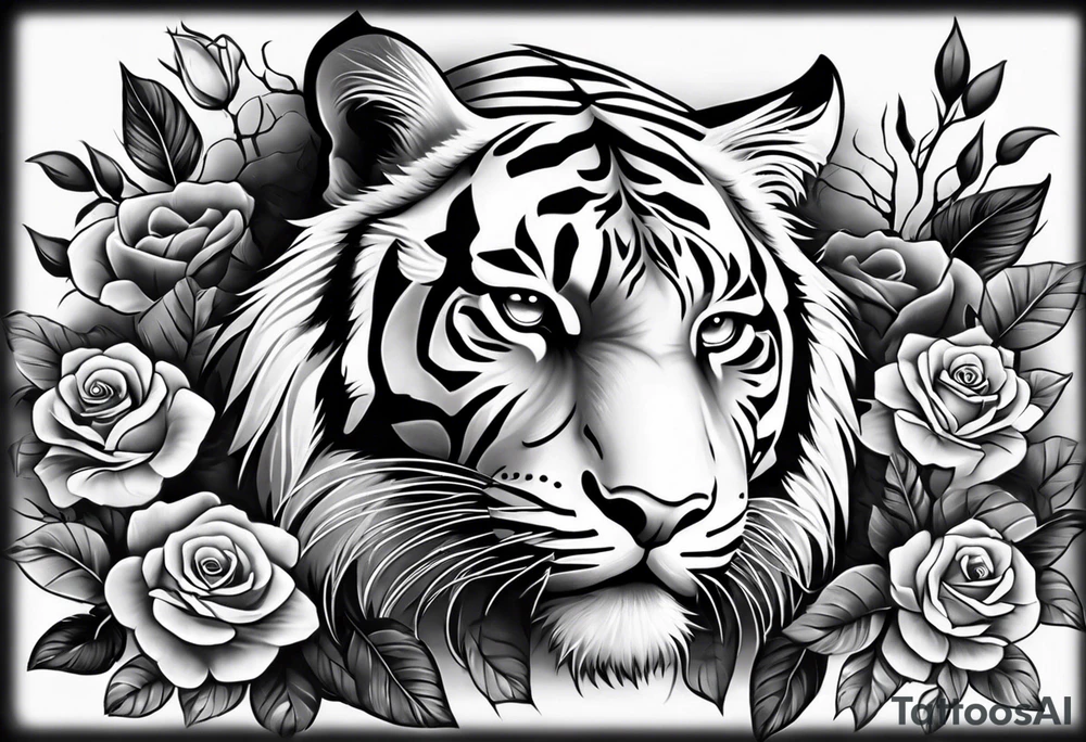 Full arm sleeve with compass and tiger roses tattoo idea Full arm sleeve with compass and tiger roses tattoo idea