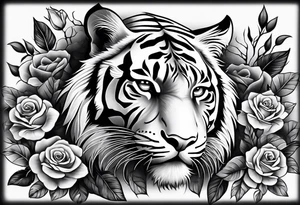 Full arm sleeve with compass and tiger roses tattoo idea