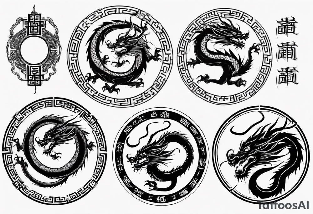 Chinese dragon in a circular shape with "02.03" written on its skin tattoo idea