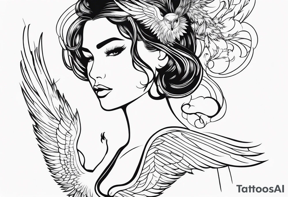 Pretty lady and phenix bird tattoo idea