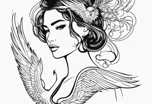 Pretty lady and phenix bird tattoo idea