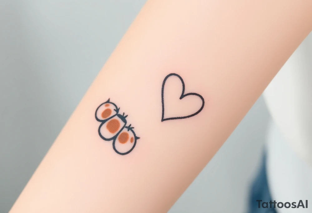 A detailed cat paw with soft fur textures, using natural tones of cream, gray, and light brown for a delicate and cozy feel and heart tattoo idea