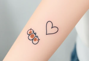 A detailed cat paw with soft fur textures, using natural tones of cream, gray, and light brown for a delicate and cozy feel and heart tattoo idea