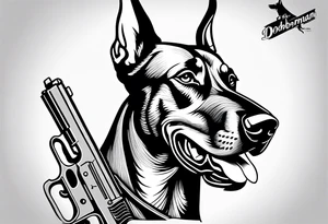 Doberman holding a gun tattoo idea