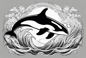 transient orca, flowing body, wrapped in kelp, smooth tattoo idea