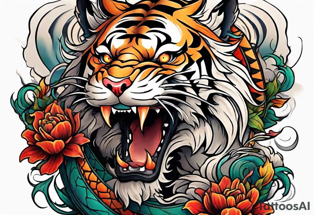 tiger and dragon neotraditional tattoo idea