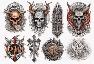 pagan sleeve with heathen writing tattoo idea