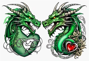 dragon with green-stone heart tattoo idea