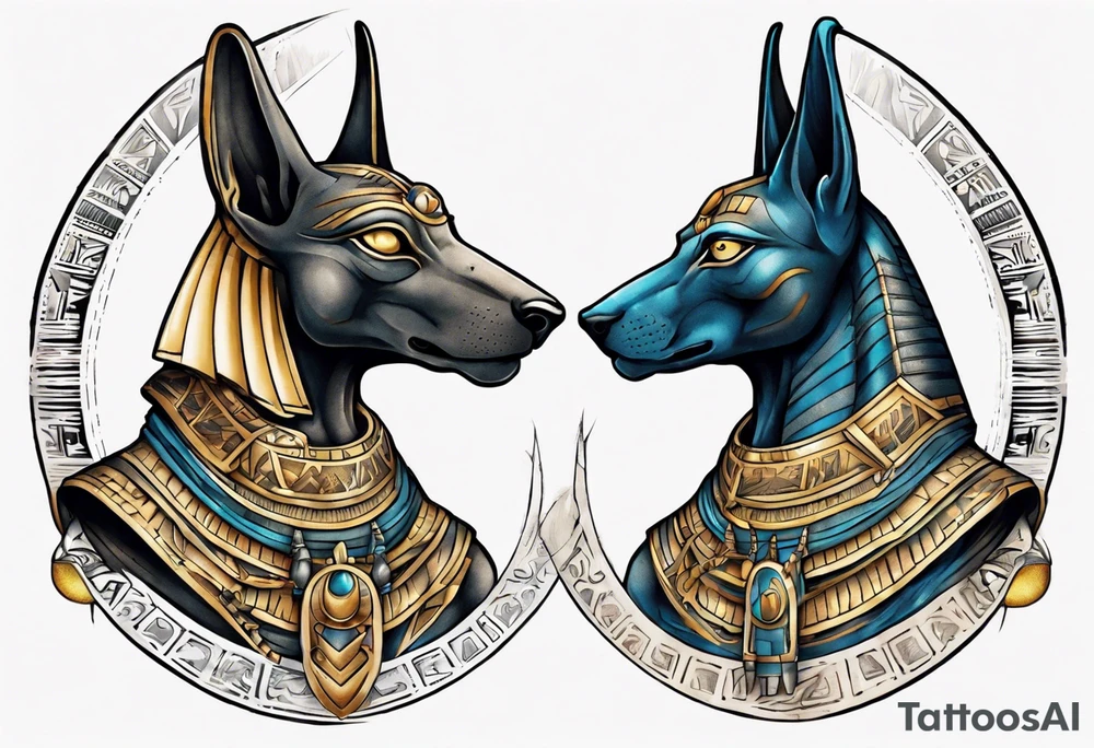 anubis and horus full arms tattoo idea