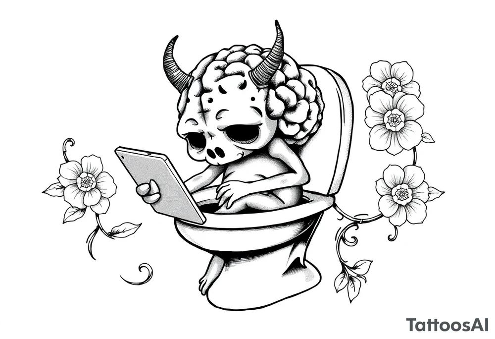 big fat brain rot kid with a ipad on the toilet shitting with skibidi toilet tattoo idea