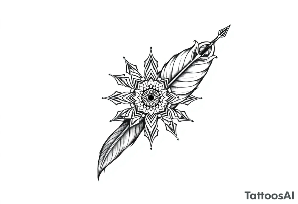 spiritual feather indian mandala shaman rune tattoo idea