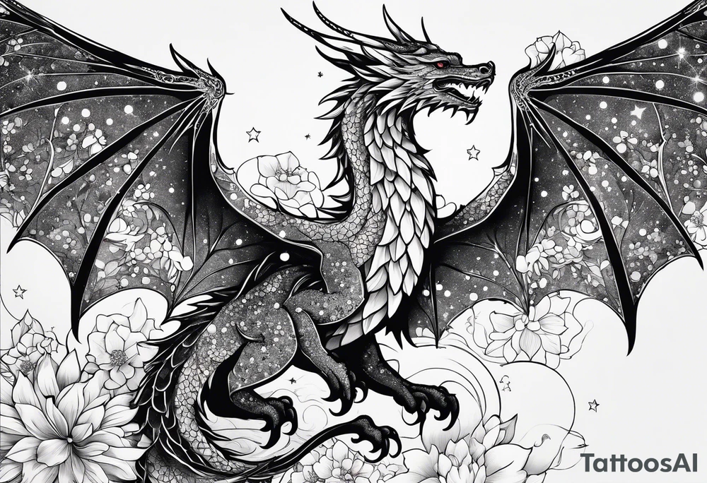 Constellation, wing , snow , cross , dragon female japan kawaii , flower tattoo idea