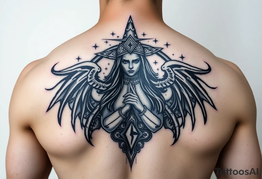powerful wicca witch surrounded  with magic tattoo idea