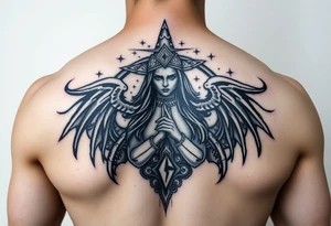 powerful wicca witch surrounded  with magic tattoo idea