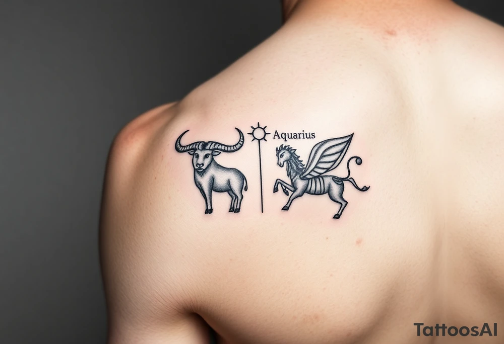 Male forearm combining Taurus and Aquarius tattoo idea