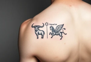 Male forearm combining Taurus and Aquarius tattoo idea