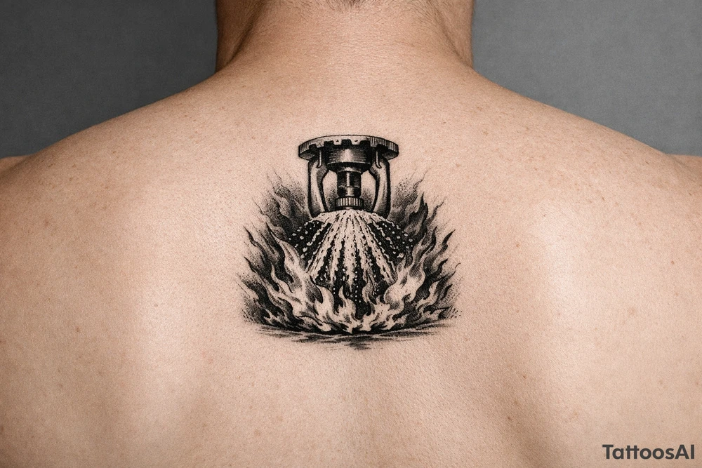 Fire Sprinkler putting out a fire tattoo idea