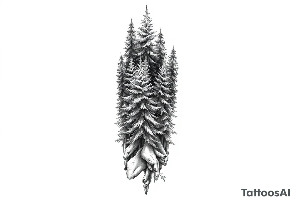 Coniferous forest forearm tattoo sleeve black and grey tattoo idea