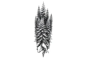 Coniferous forest forearm tattoo sleeve black and grey tattoo idea