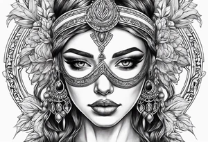 Blind folded goddess with libra and dagger tattoo idea