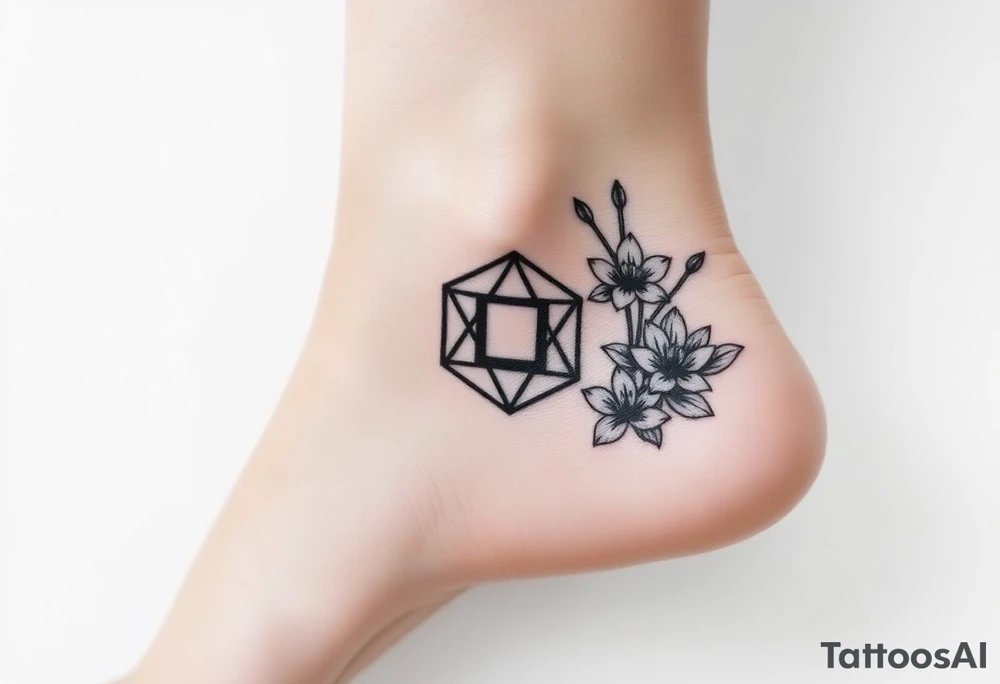 Hexagon Leo symbol larkspurs and water lilies tattoo idea