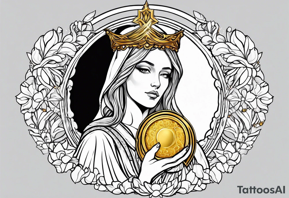 holy saint woman with golden halo holding a chalice tattoo idea