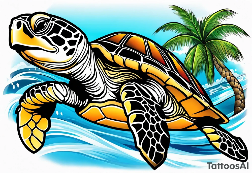 Sea turtle Beach tropical palm tres tattoo idea