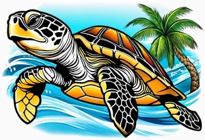 Sea turtle Beach tropical palm tres tattoo idea