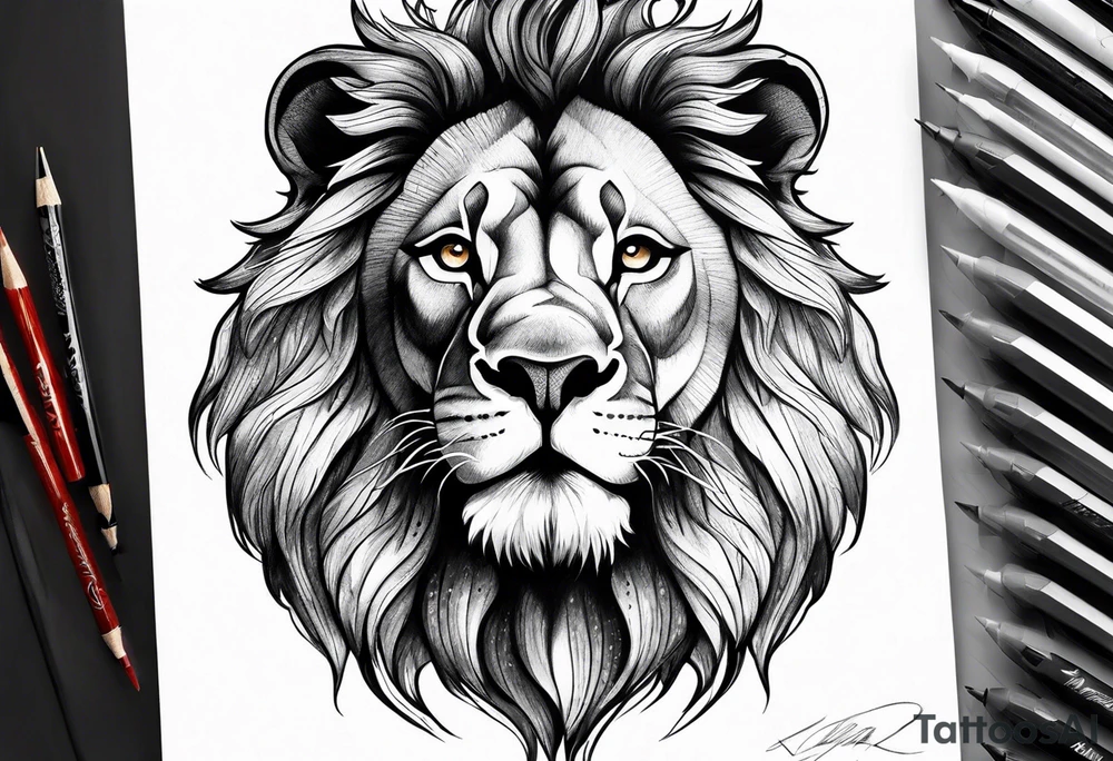 powerful majestic lion, close-up tattoo idea