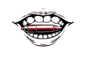 A set of lips snarling with 50cal round between teeth tattoo idea