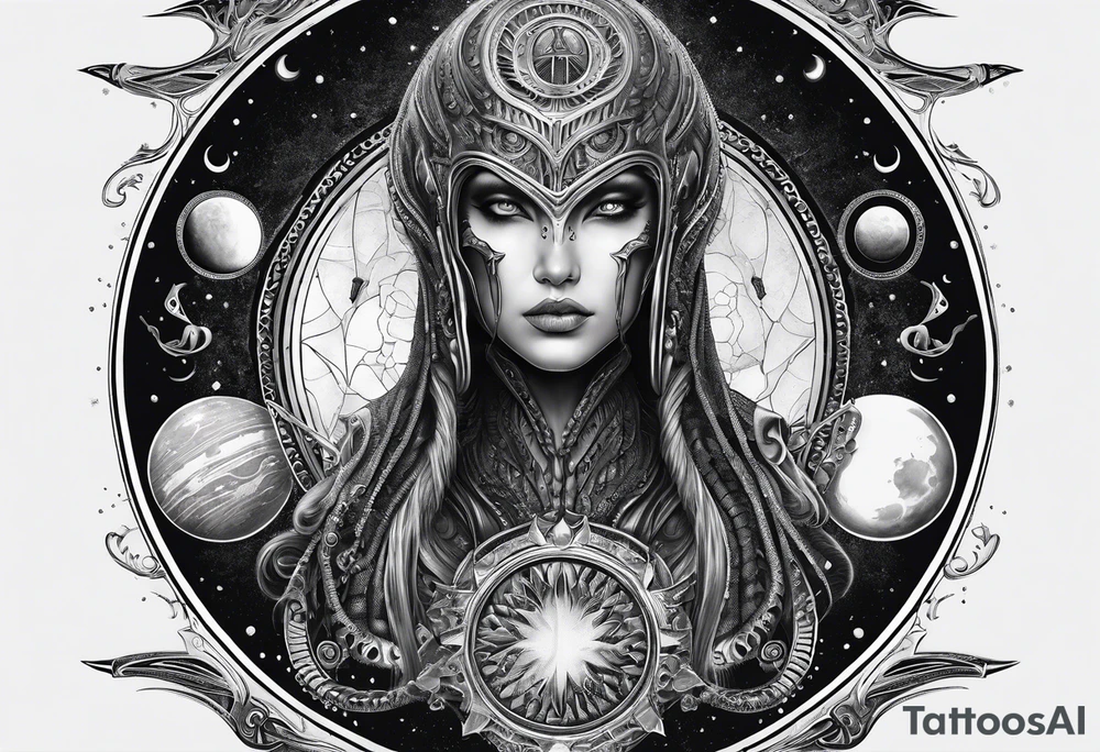 Alien, moon phases, 666 tattoo idea